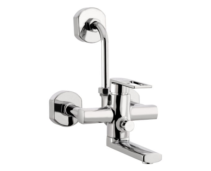 Single lever wall mixer with bend pipe for overhead shower